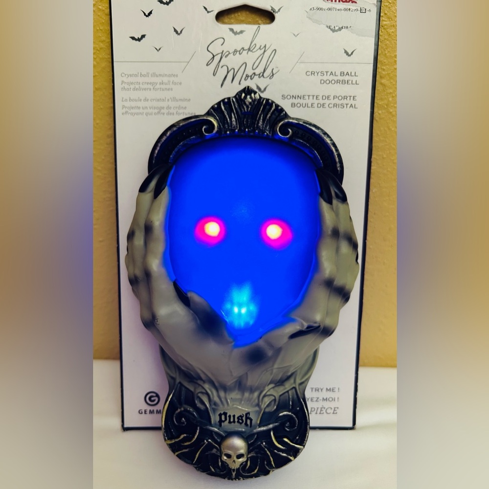 Gemmy Crystal Ball Halloween Spooky Doorbell Lights Up Tells Fortunes NEW